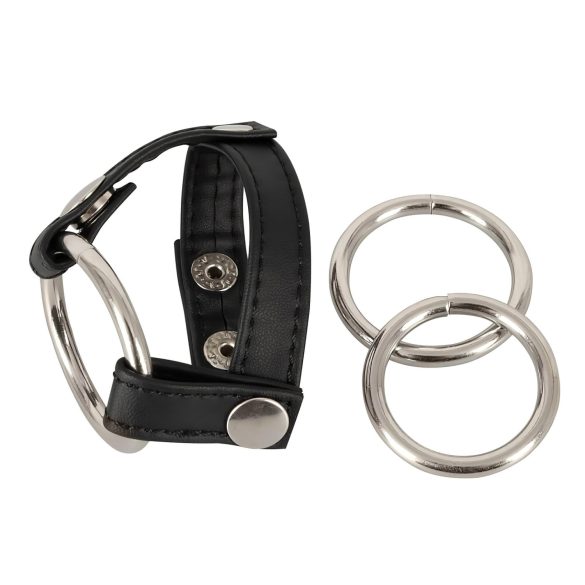 Bad Kitty - Leather Scrotum and Penis Ring (Black)