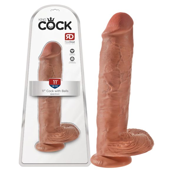 King Cock 11 - Dark Natural Suction Cup Dildo with Balls (28cm)