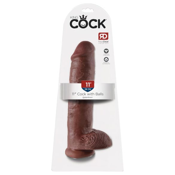 King Cock 11" - Large Suction Cup Dildo with Testicles (28cm) - Brown