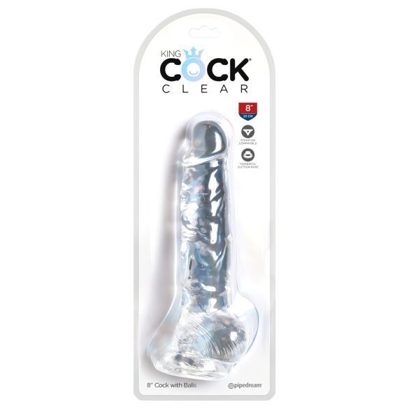 King Cock Clear 8" - Suction Cup Dildo with Balls (20cm)