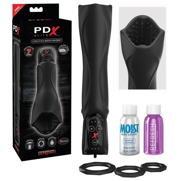 PDX Roto-Teazer - Waterproof Rotating Vibrating Stroker (Black)