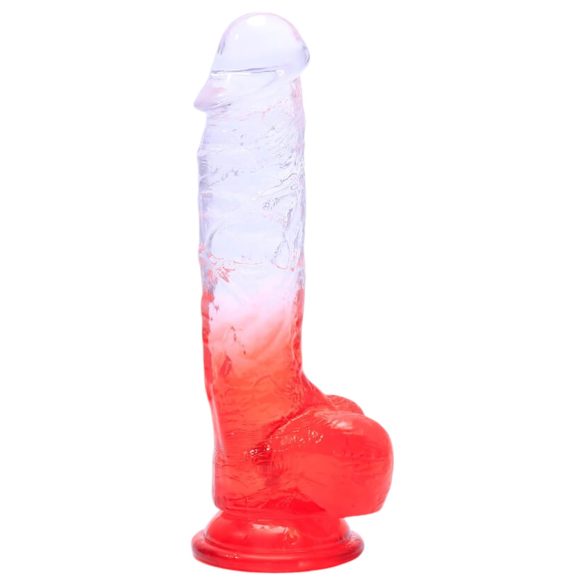 Sunfo - Suction Cup Dildo with Testicles - 21cm (Clear-Red)