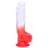 Sunfo - Suction Cup Dildo with Testicles - 21cm (Clear-Red)