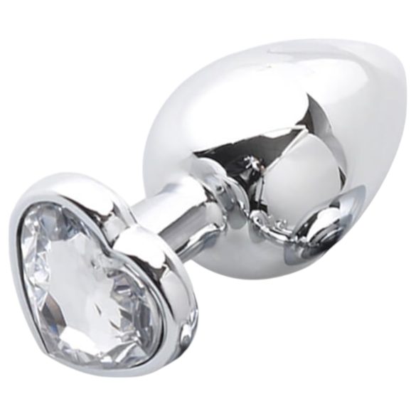 Sunfo - Metal Heart Gem Anal Plug (Silver-White)