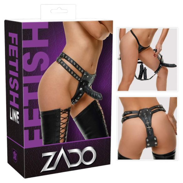 ZADO - Leather Harness with 2 Internal Dildos (Black) - L/XL