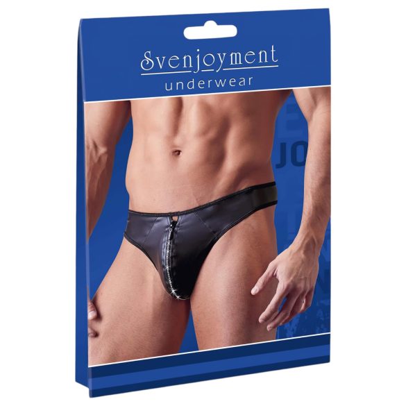 Svenjoyment - Shiny Men's Thong with Rhinestone Zipper (Black)