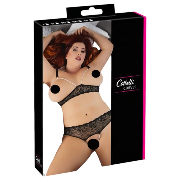 Cottelli Plus Size - Beaded Bra Set (Black)  - XL
