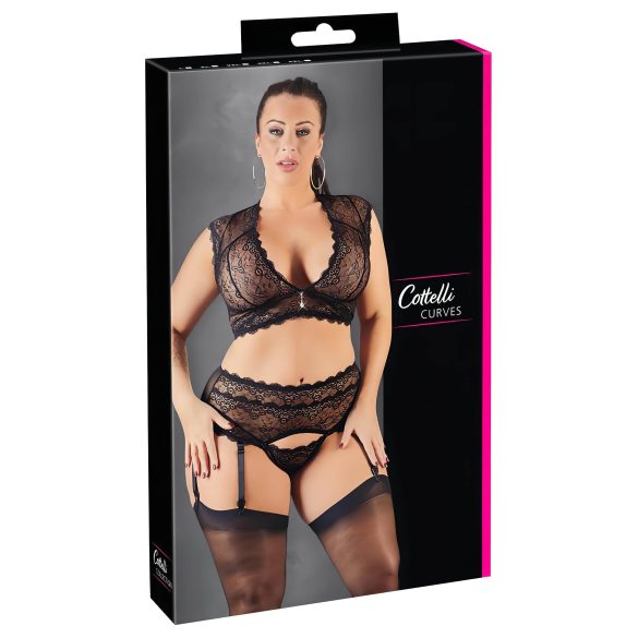 Cottelli Plus Size - Rhinestone Lace Lingerie Set (Black)