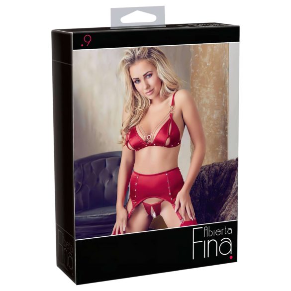 Abierta Fina - Shimmering Chain Lingerie Set (Red)  - M