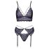 Cottelli - 3-Piece Lace Lingerie Set (Black-Violet)
