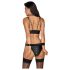 Cottelli Bondage - Shiny Black Bra Set with Cuffs - M