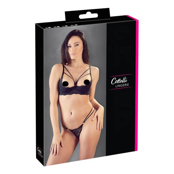 Cottelli - Strappy Ring Bra and Thong Set (Black) - 75C/S