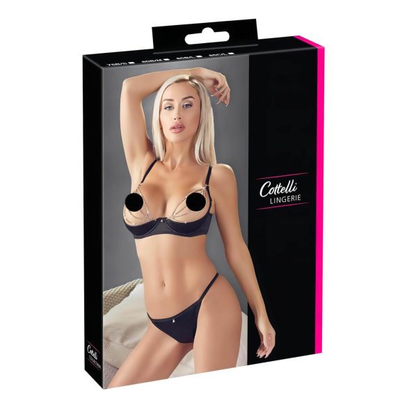Cottelli - Satin Push-Up Set with Rhinestone Chains (Black) - 85B/L