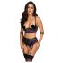 Cottelli Bondage - Bra Set & Wrist Cuffs (Black-Purple)