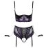 Cottelli Bondage - Bra Set & Wrist Cuffs (Black-Purple) - M