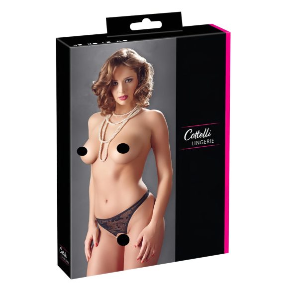 Cottelli - Black Lace Thong with Pearls and Open Design