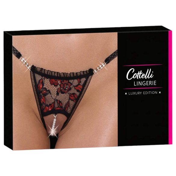 Cottelli - Luxury Black Rose Pearl Thong