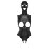 Bad Kitty - Open-Front Body Suit & Mask (Black) - XXL