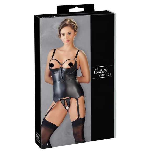 Cottelli Bondage - Glossy Lift-Up Top with Cuffs (Black)