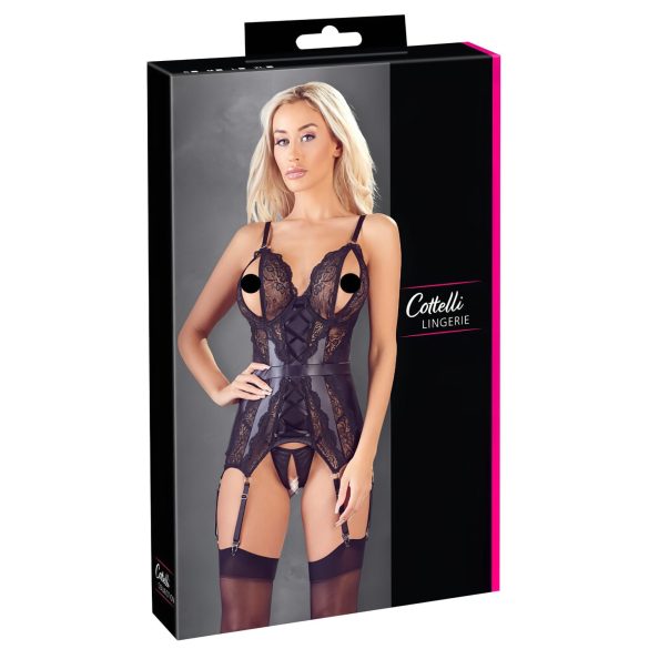 Cottelli - Lace Open Top & Thong Set (Black) - L