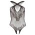 NO:XQSE - Floral Halter Neck Fishnet Bodysuit - Black (S-L)