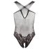 NO:XQSE - Floral Halter Neck Fishnet Bodysuit - Black (S-L)