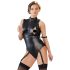 Cottelli Bondage - Shiny Sleeveless Bodysuit with Cuffs (Black) - M
