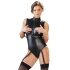 Cottelli Bondage - Shiny Sleeveless Bodysuit with Cuffs (Black) - M