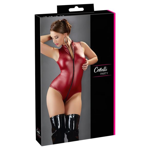 Cottelli Party - Zip-Up Sleeveless Shiny Bodysuit (Red)