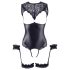 Cottelli Bondage - Shiny Open-Front Bodysuit & Cuffs (Black)