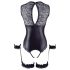 Cottelli Bondage - Shiny Open-Front Bodysuit & Cuffs (Black)