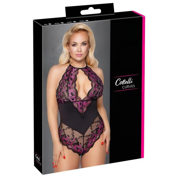 Cottelli Plus Size - Floral Bodysuit (Black-Purple) - 4XL