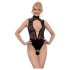Abierta Fina - Lace Open-Back Bodysuit with Rhinestones (Black)