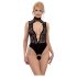 Abierta Fina - Lace Open-Back Bodysuit with Rhinestones (Black)
