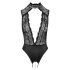 Abierta Fina - Lace Open-Back Bodysuit with Rhinestones (Black)