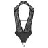 Abierta Fina - Lace Open-Back Bodysuit with Rhinestones (Black)