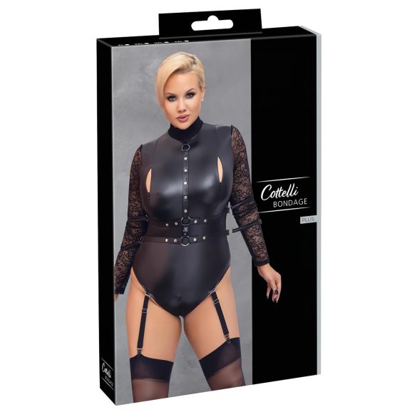 Cottelli Bondage Plus Size - Lace Sleeve Bodysuit (Black) - 3XL