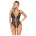 Abierta Fina - Open Lace Bodysuit with Rhinestones (Black) - M