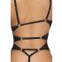 Abierta Fina - Open Lace Bodysuit with Rhinestones (Black) - M