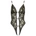 Abierta Fina - Open Lace Bodysuit with Rhinestones (Black) - M