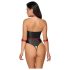 Cottelli Bondage - Shiny Black Bodysuit & Cuffs - L