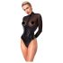 Noir - Glossy Bodysuit with Sheer Insets (Black) - L