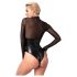 Noir - Glossy Bodysuit with Sheer Insets (Black) - L