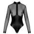 Noir - Glossy Bodysuit with Sheer Insets (Black) - L