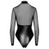 Noir - Glossy Bodysuit with Sheer Insets (Black) - L
