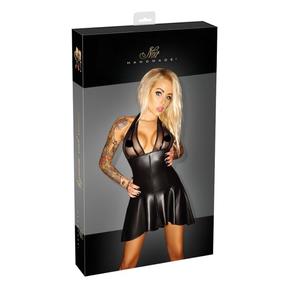 Noir - Layered Dress with Sheer Bodice and Halter Neck (Black) - L
