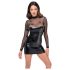 Noir - Black Glossy Dress with Sheer Top - M
