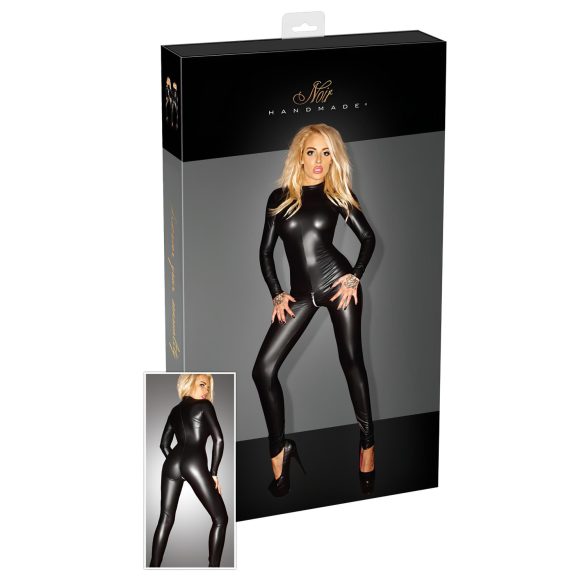 Noir - Shiny Long-Sleeve Jumpsuit (Black) - 3XL