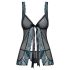 Obsessive Amanta - Embroidered Babydoll & Thong Set (Black-Turquoise) - L/XL