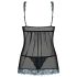 Obsessive Amanta - Embroidered Babydoll & Thong Set (Black-Turquoise) - L/XL